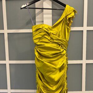Vera Wang Lavender Label  yellow/green chartreuse ruched dress